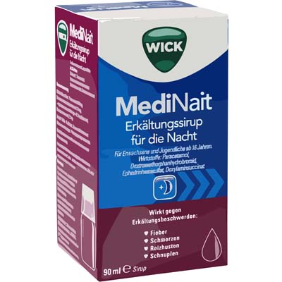 Bild von WICK MediNait Erkältungssirup Verpackung 90 ml